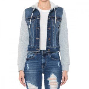 Fleece Sleeve and Hood Denim Jacket - Dark